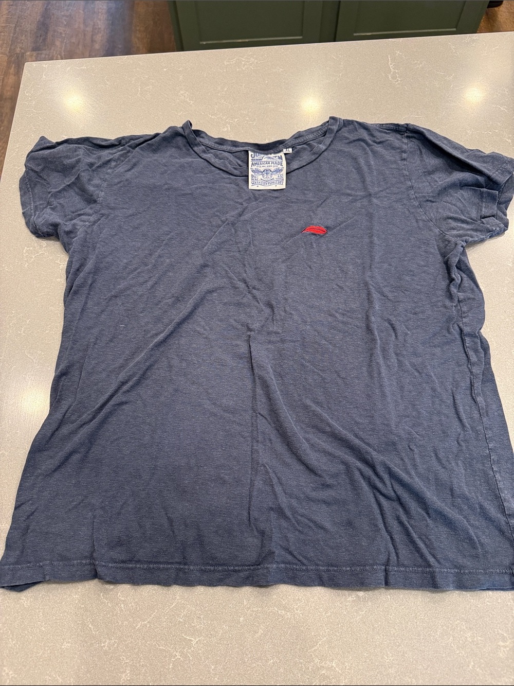 Jungmaven Navy Blue Short Sleeve Tee with Small Red Logo